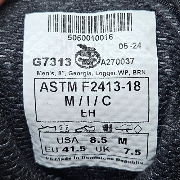 Georgia Boot Logger Work Boots Waterproof Steel Toe G7313 Brown Leather Mens 8.5